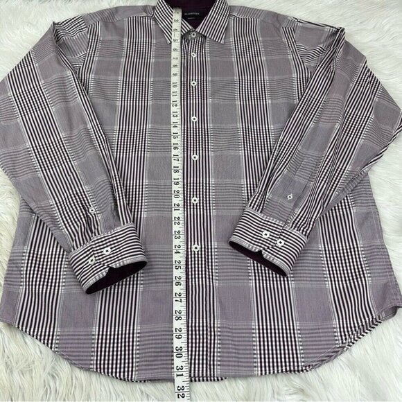 Bugatchi Men’s Purple White Classic Fit Plaid Button Down Dress Shirt L/C50 - Picture 10 of 12